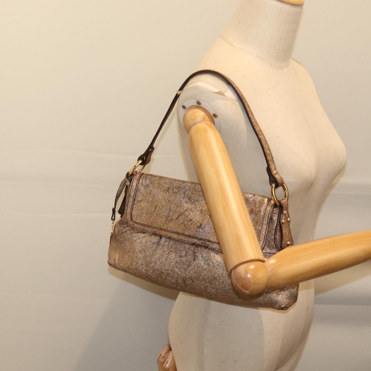 FENDI Hand Bag Leather Gold bs13528