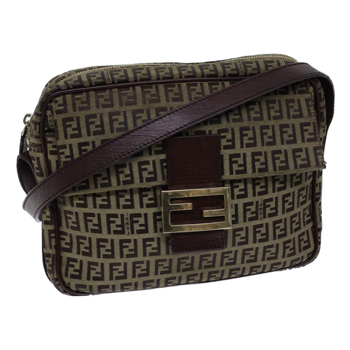 FENDI Zucchino Canvas Shoulder Bag Beige bs13695