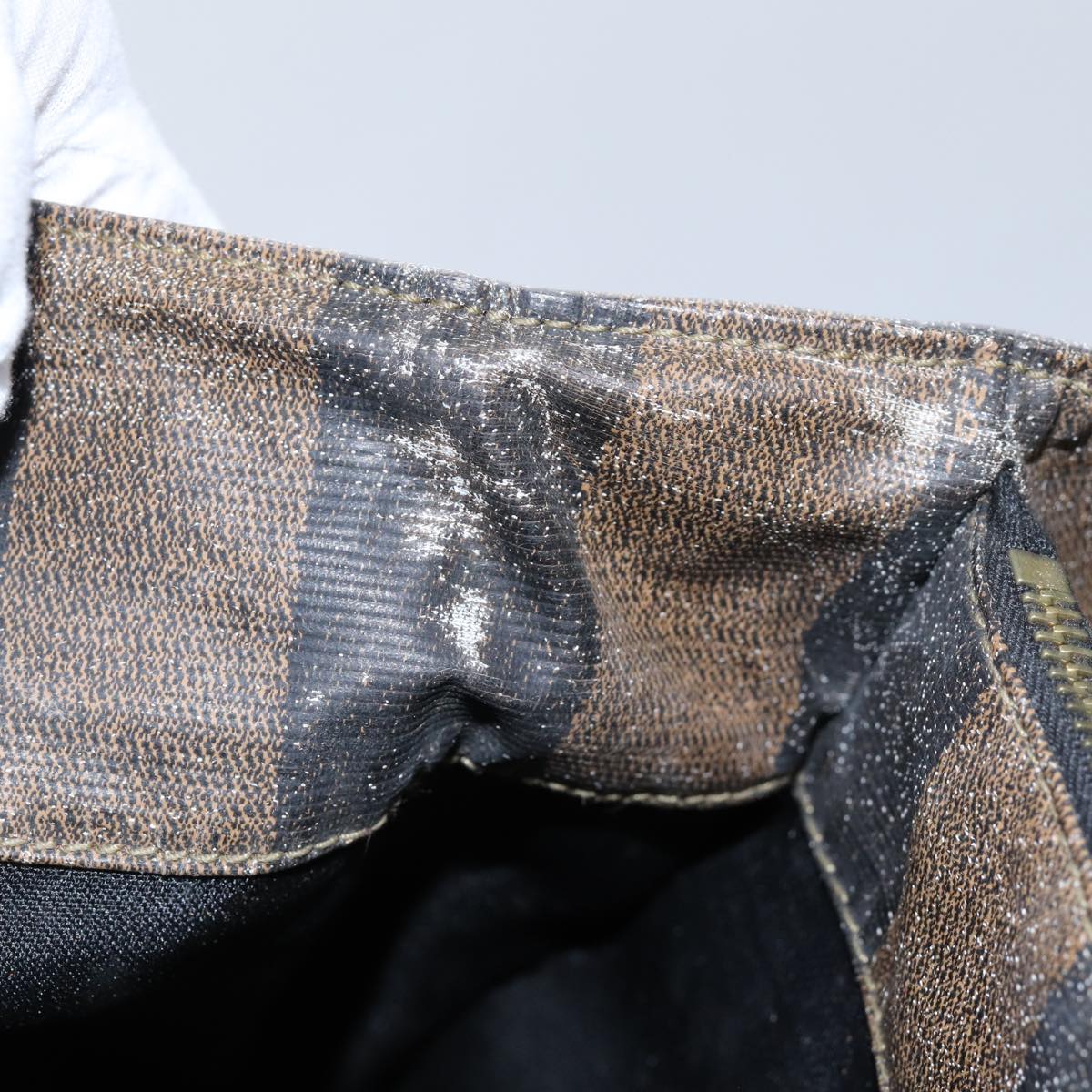 FENDI Pecan Canvas Shoulder Bag Coated Canvas Black Brown bs13718