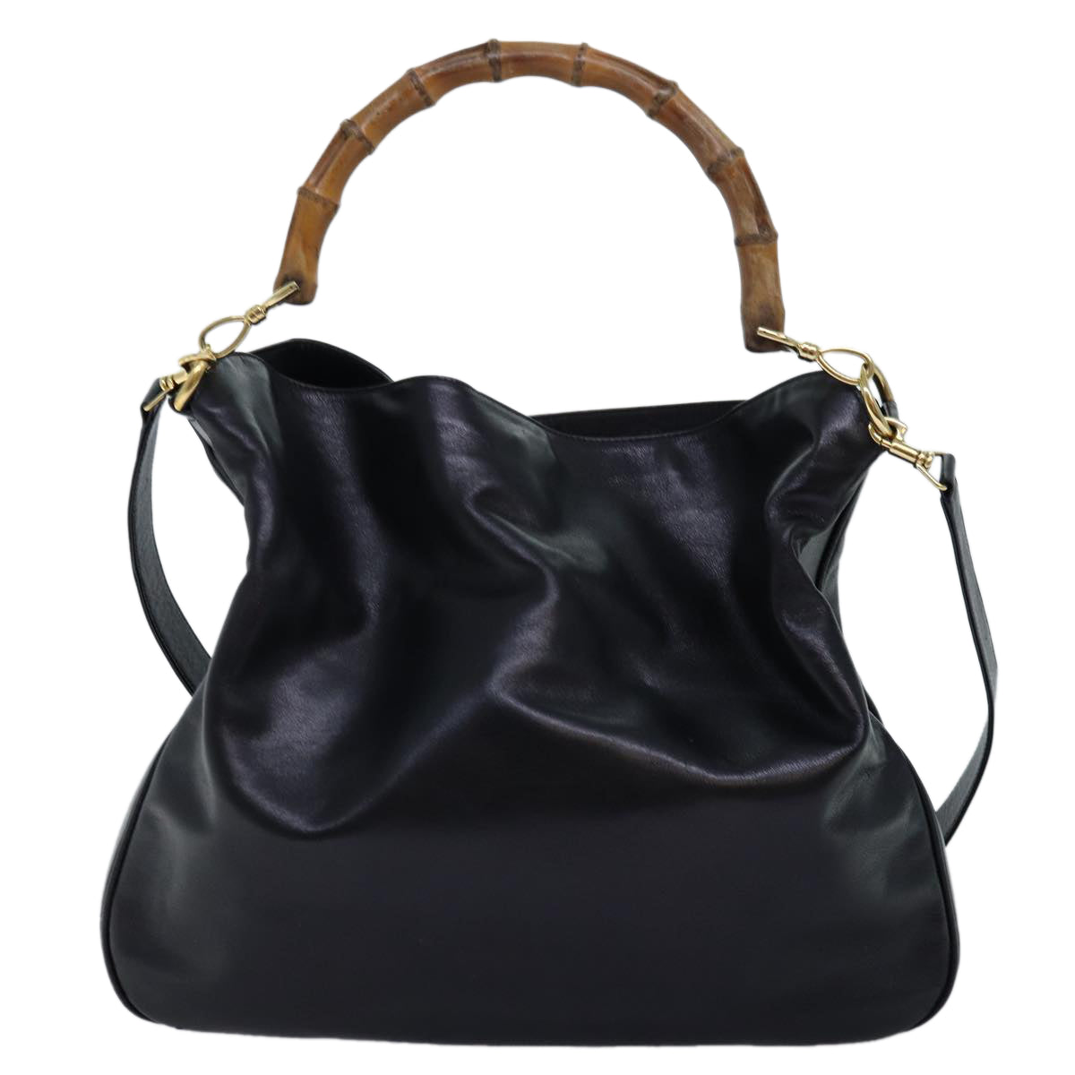 GUCCI Bamboo Hand Bag Leather 2way Black 001 1781 1577 bs13753