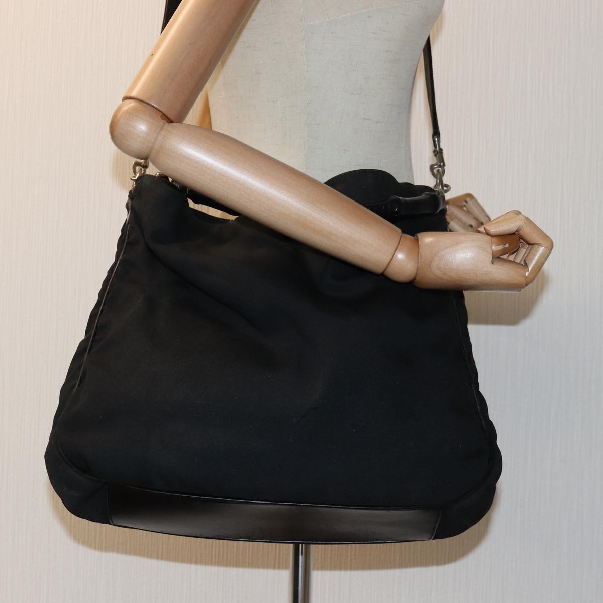 GUCCI Bamboo Hand Bag Nylon 2way Black 001 1577 2265 bs13767