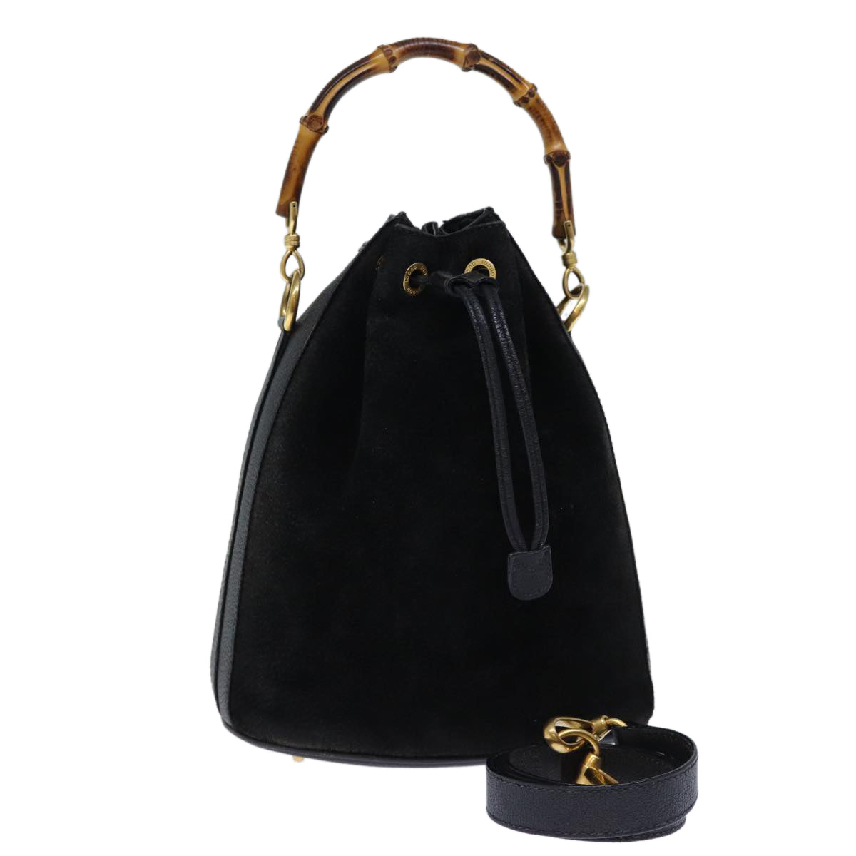 GUCCI Bamboo Hand Bag Suede 2way Black 001 2865 1657 bs13831