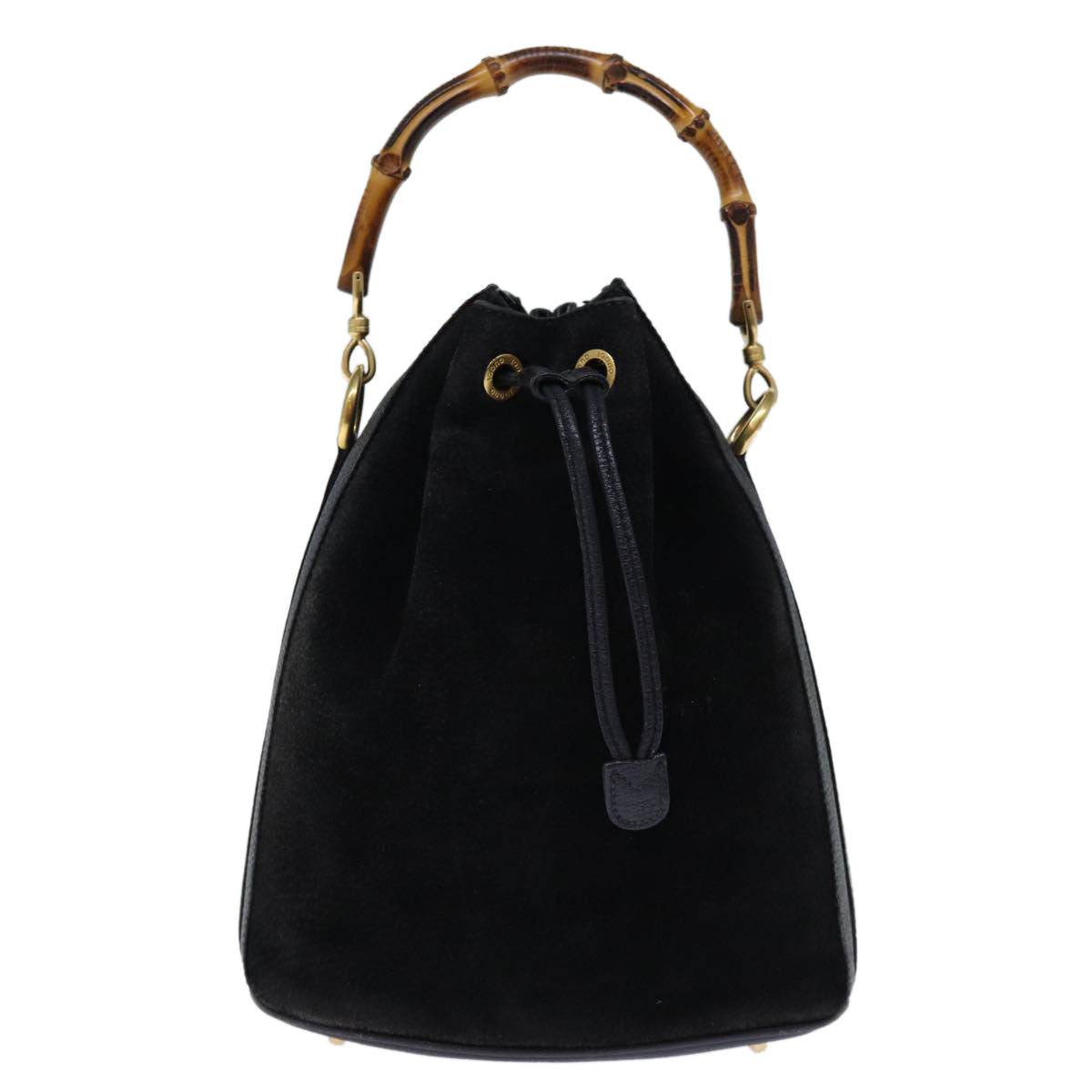 GUCCI Bamboo Hand Bag Suede 2way Black 001 2865 1657 bs13831