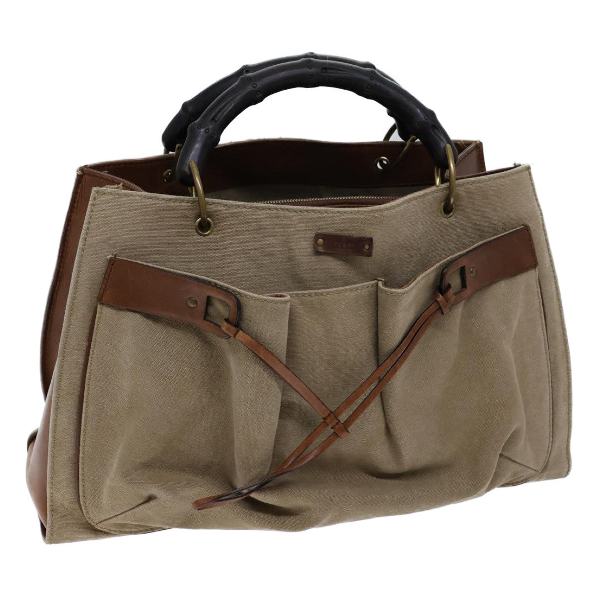GUCCI Bamboo Hand Bag Canvas Beige 109138 bs13846