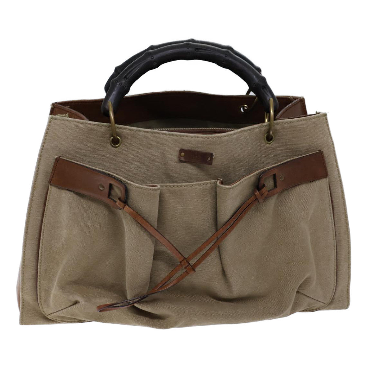 GUCCI Bamboo Hand Bag Canvas Beige 109138 bs13846