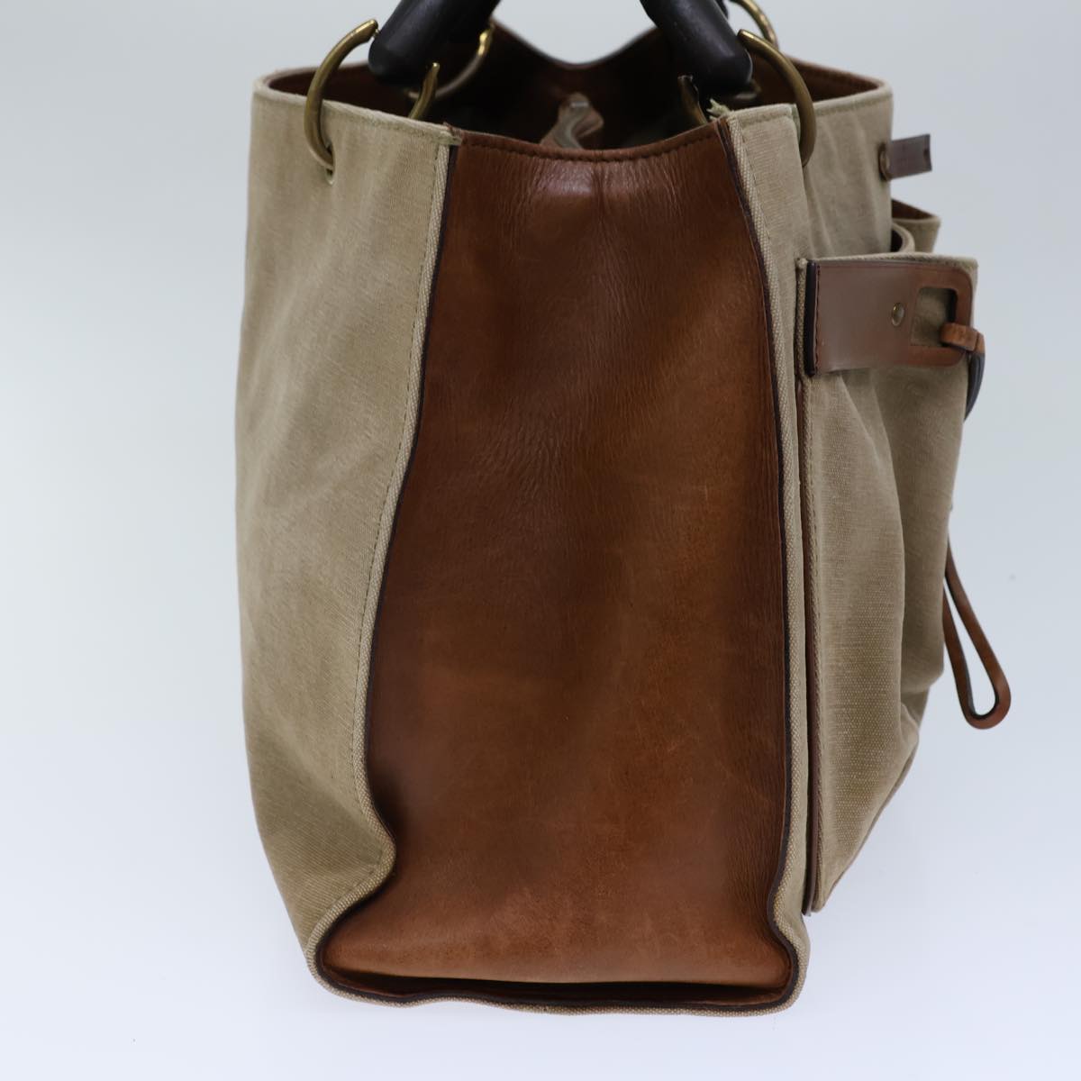 GUCCI Bamboo Hand Bag Canvas Beige 109138 bs13846