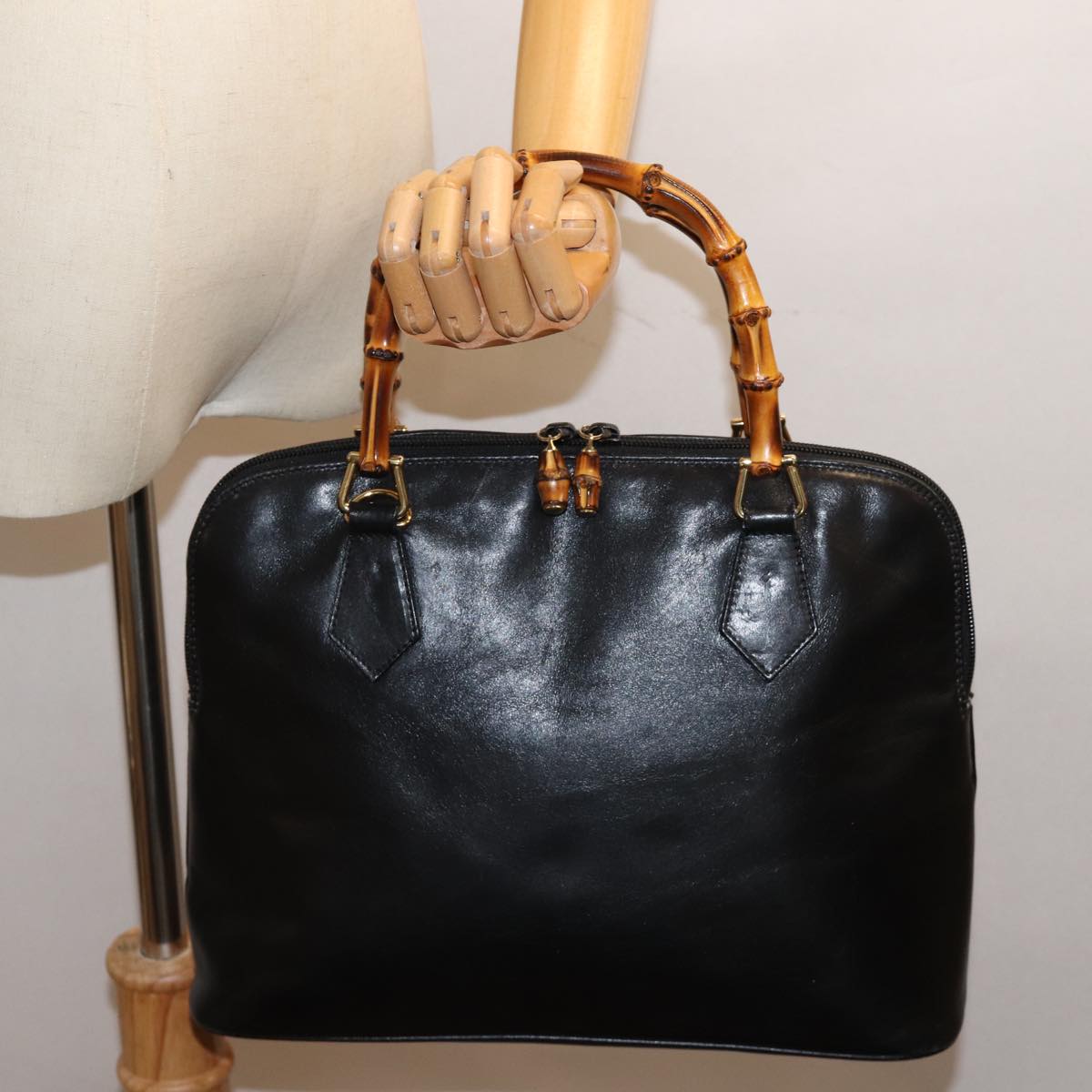 GUCCI Bamboo Hand Bag Leather Black 000 1186 0289 bs13925