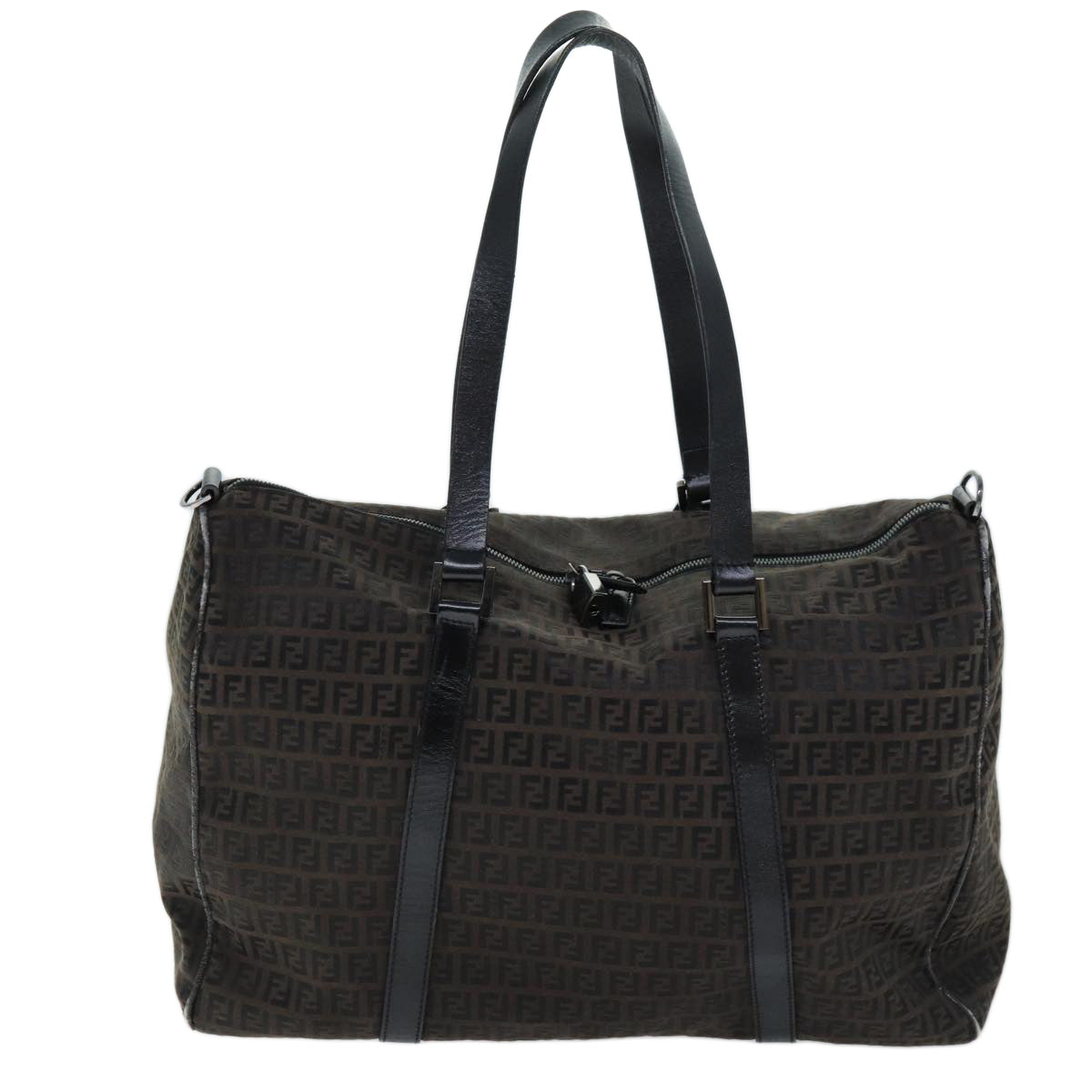 FENDI Zucchino Canvas Boston Bag Brown Black bs14074