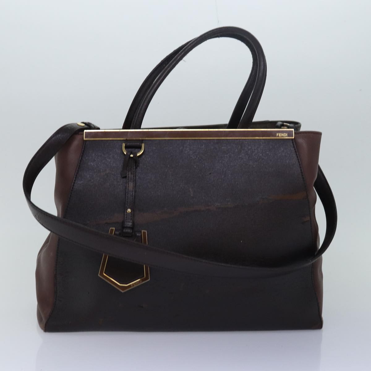 FENDI Shoulder Hand Bag Leather 3Set Brown Gold black bs14080