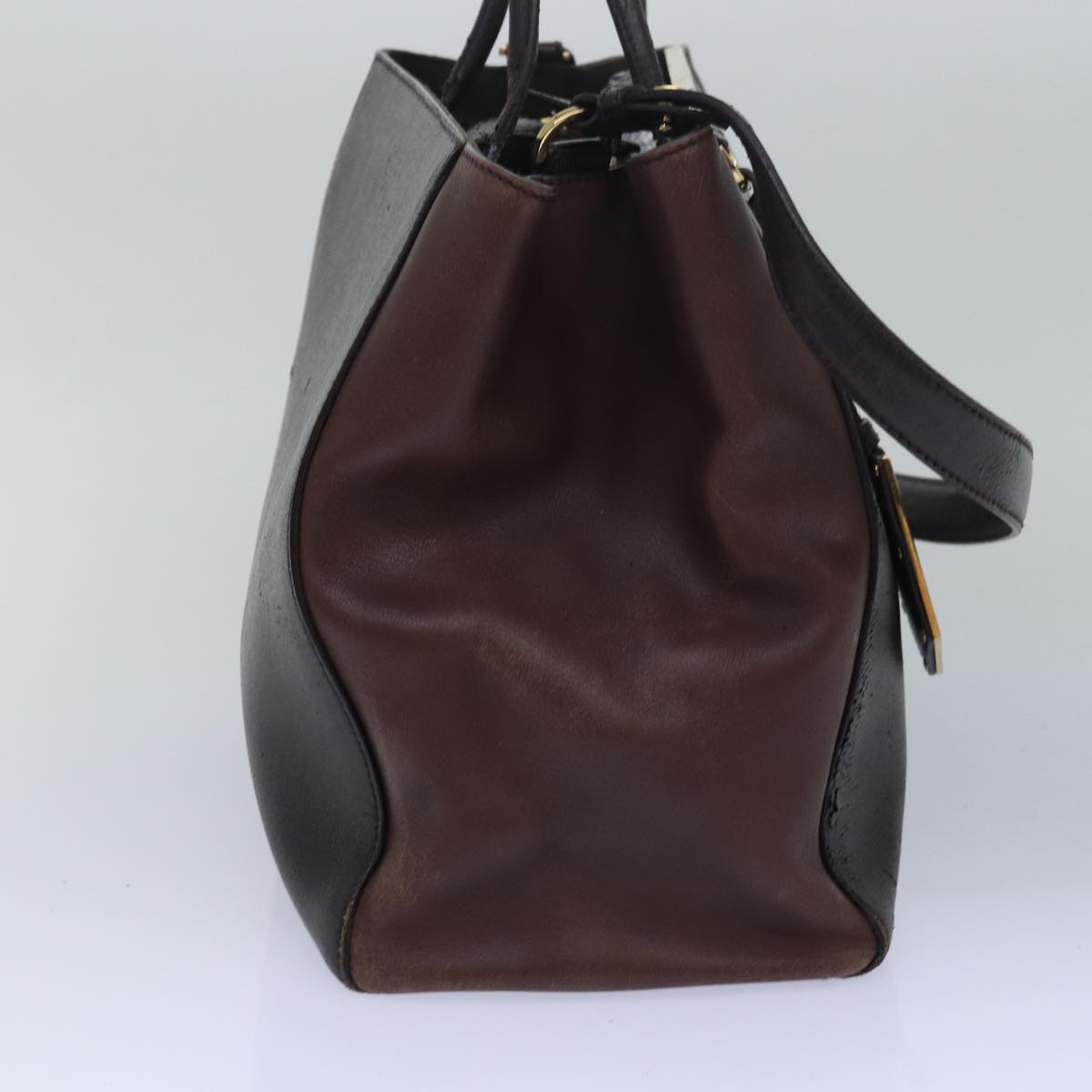 FENDI Shoulder Hand Bag Leather 3Set Brown Gold black bs14080