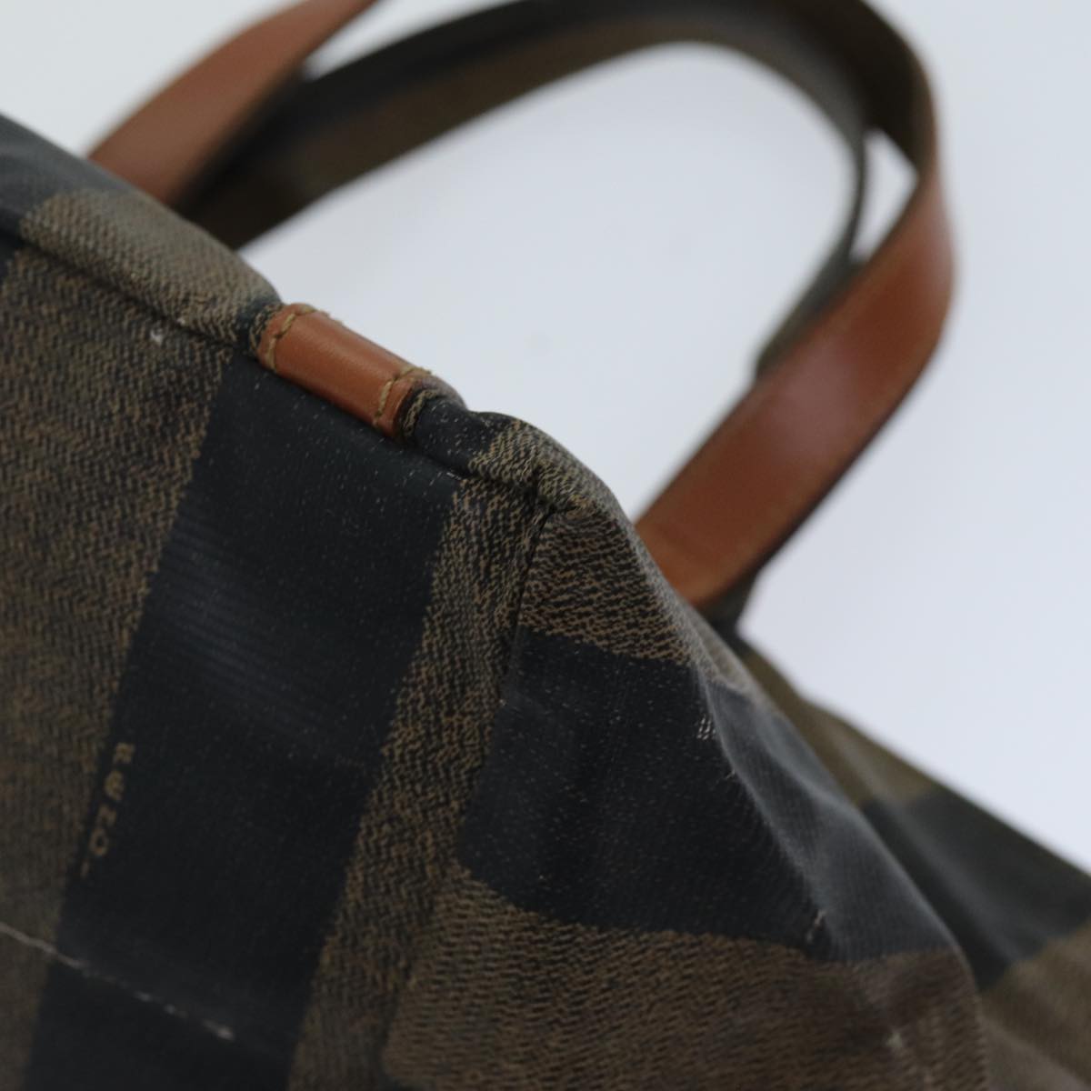 FENDI Pecan Canvas Hand Bag Brown Black bs14372