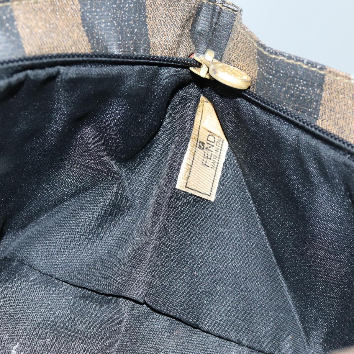FENDI Pecan Canvas Hand Bag Brown Black bs14372