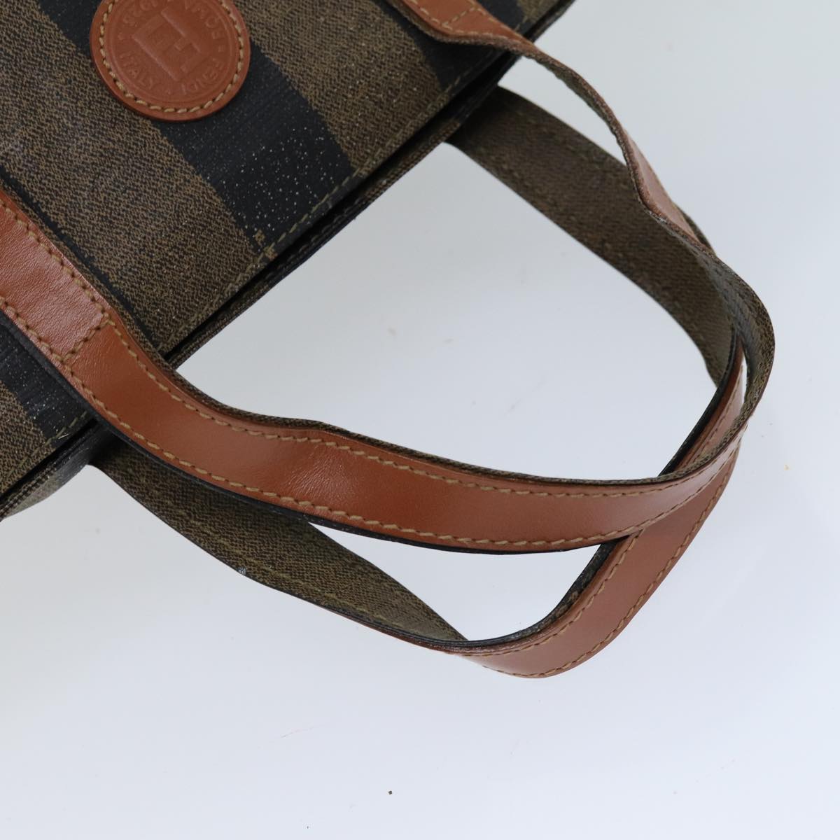 FENDI Pecan Canvas Hand Bag Brown Black bs14372