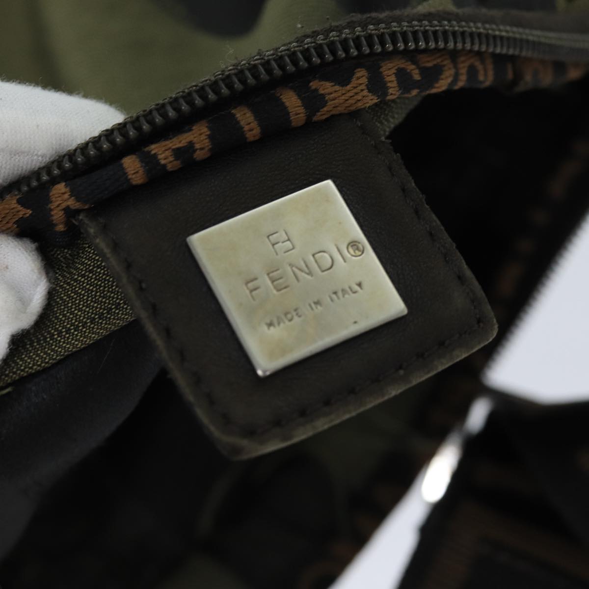FENDI Pecan Canvas Shoulder Bag Black Brown bs14391