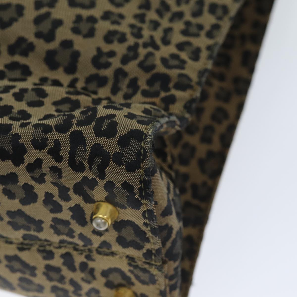 FENDI Leopard Hand Bag Canvas Brown Red bs14393