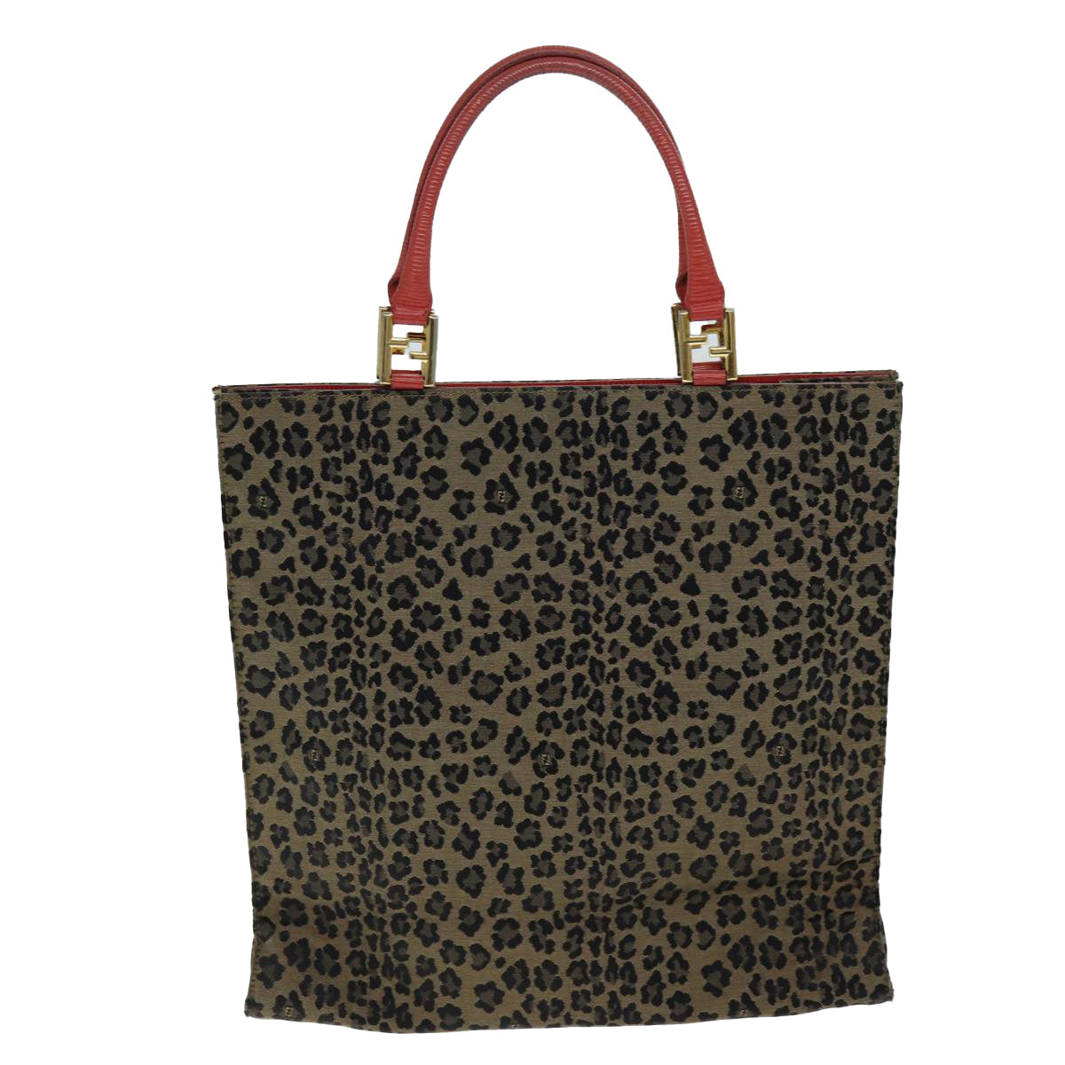 FENDI Leopard Hand Bag Canvas Brown Red bs14393