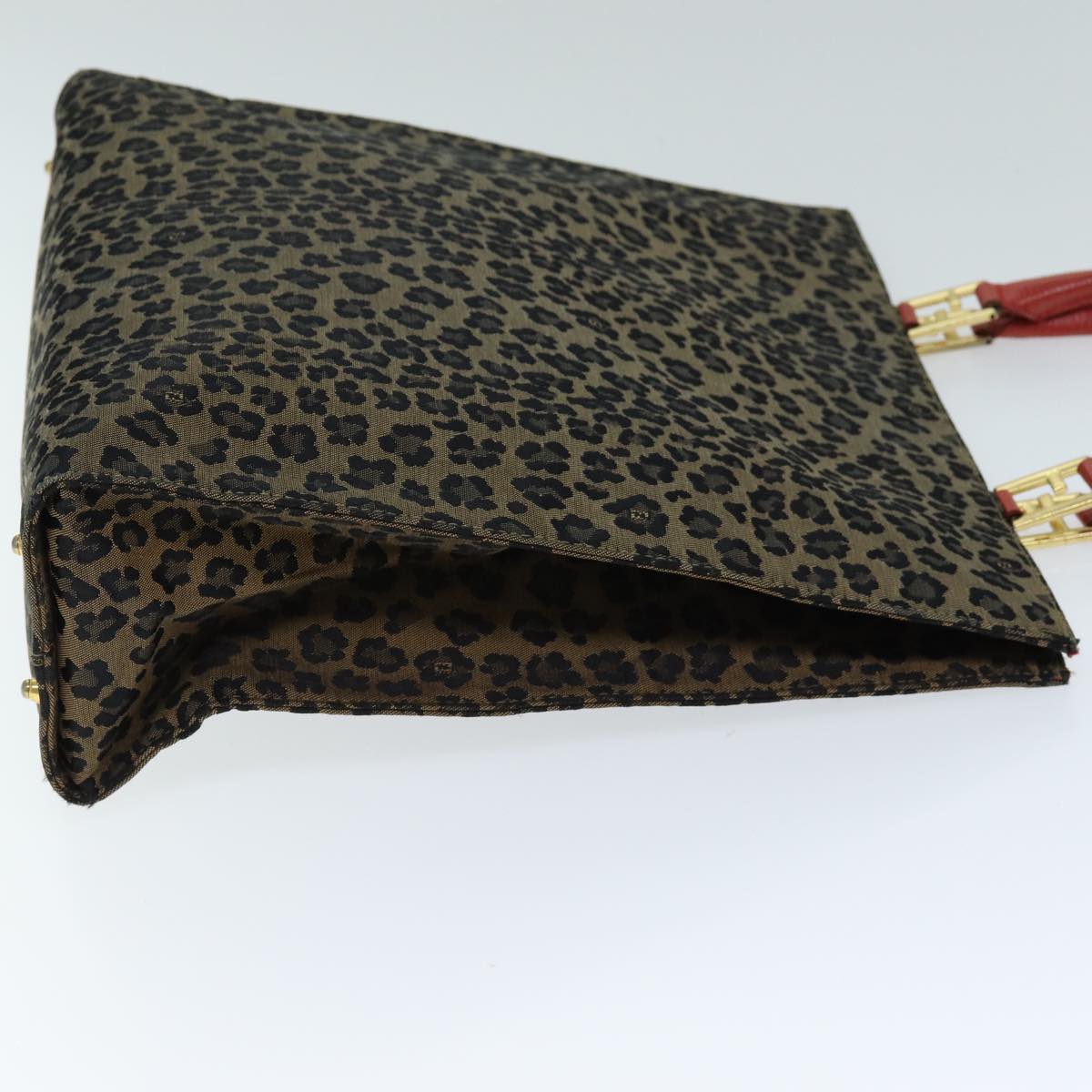 FENDI Leopard Hand Bag Canvas Brown Red bs14393