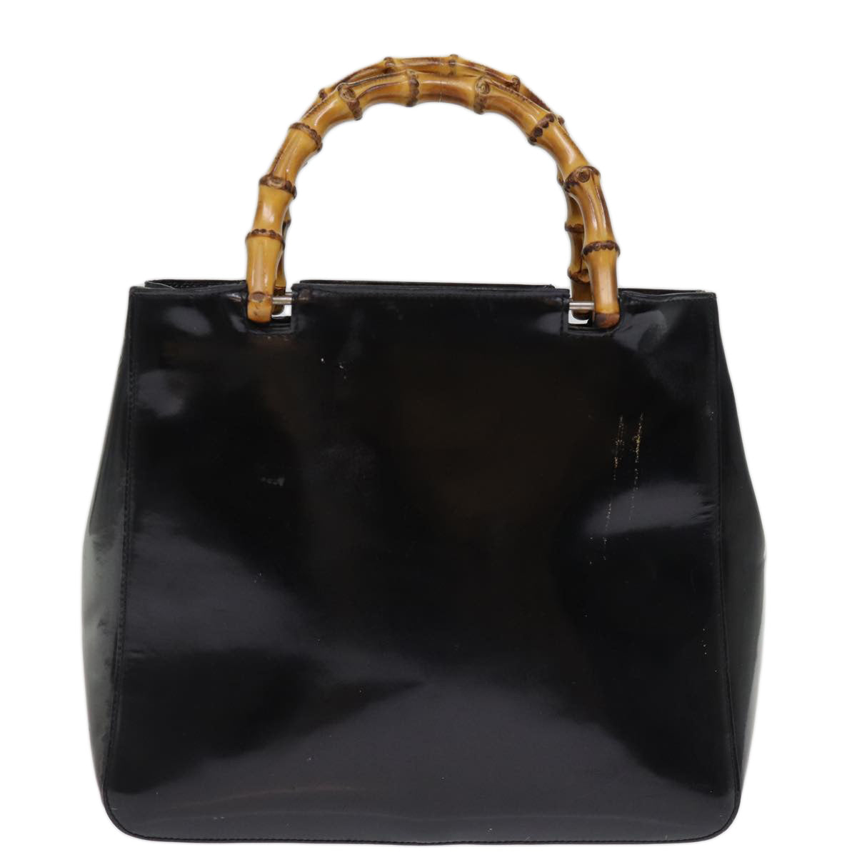 GUCCI Bamboo Hand Bag Enamel Black 93152 bs14450