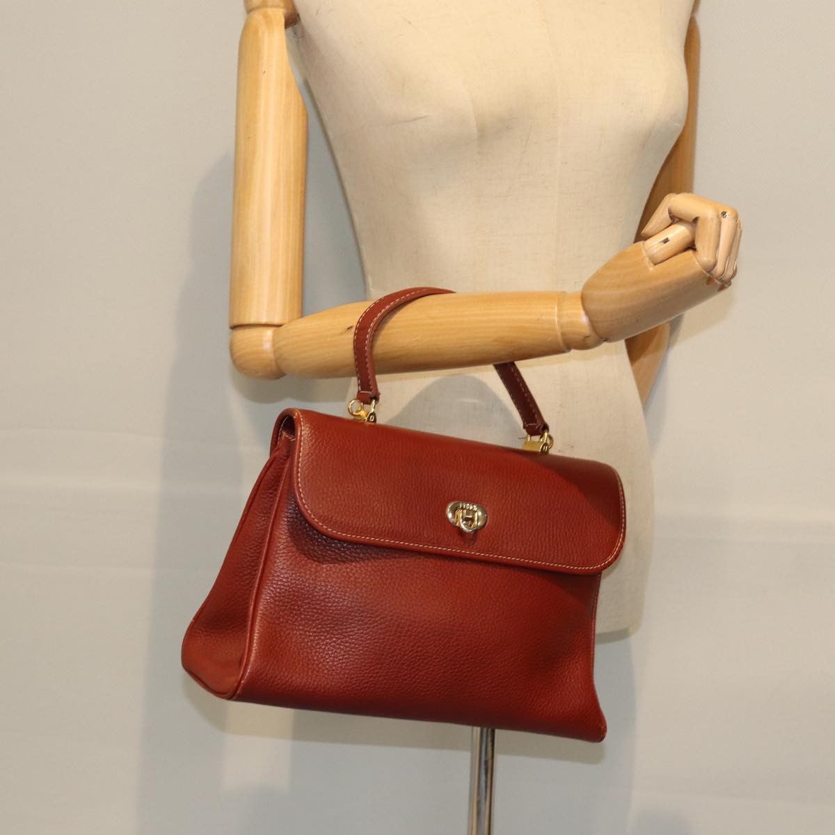 FENDI Hand Bag Leather Brown bs14477