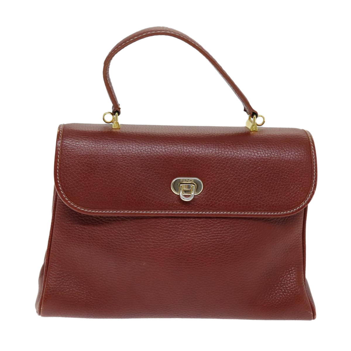 FENDI Hand Bag Leather Brown bs14477