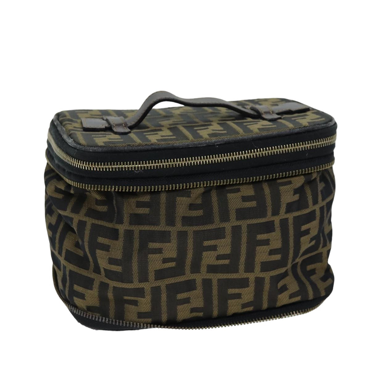 FENDI Zucca Canvas Vanity Cosmetic Pouch Brown Black bs14490