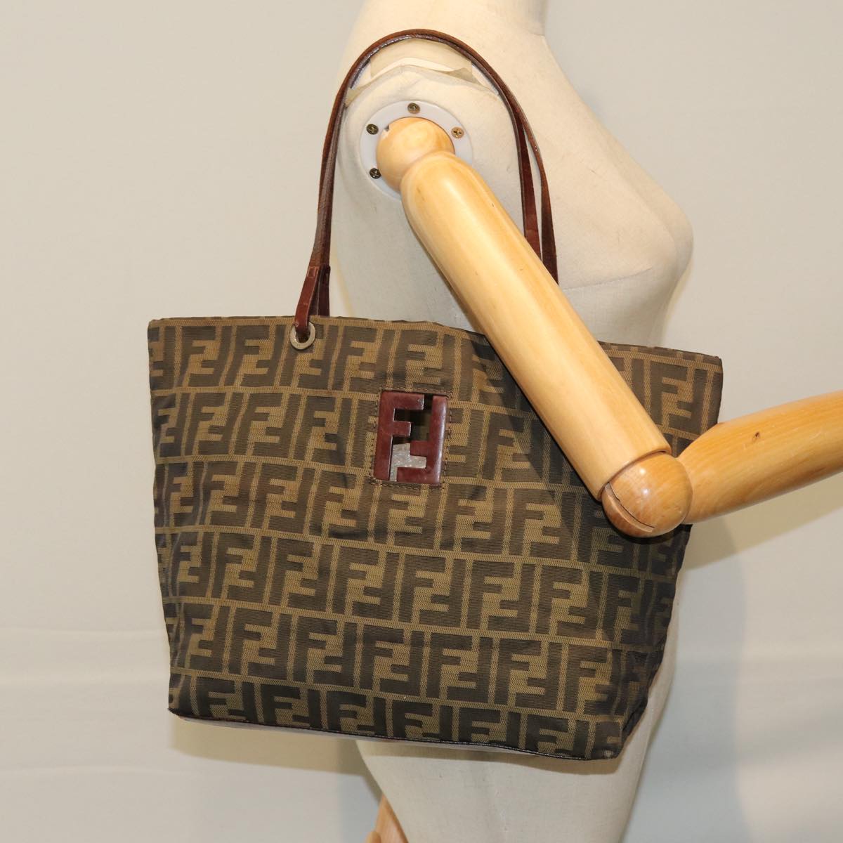 FENDI Zucca Canvas Tote Bag Black Brown bs14491