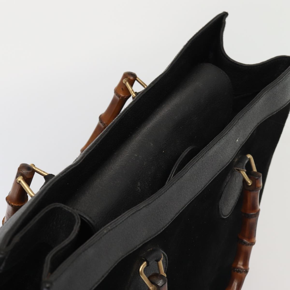 GUCCI Bamboo Hand Bag Suede Leather Black 002 1186 0259 bs14947