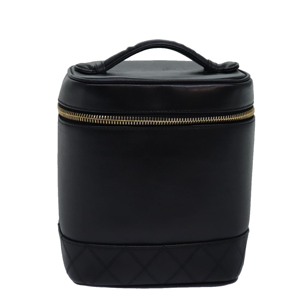 CHANEL Bicolole Vanity Cosmetic Pouch Leather Black CC bs14989