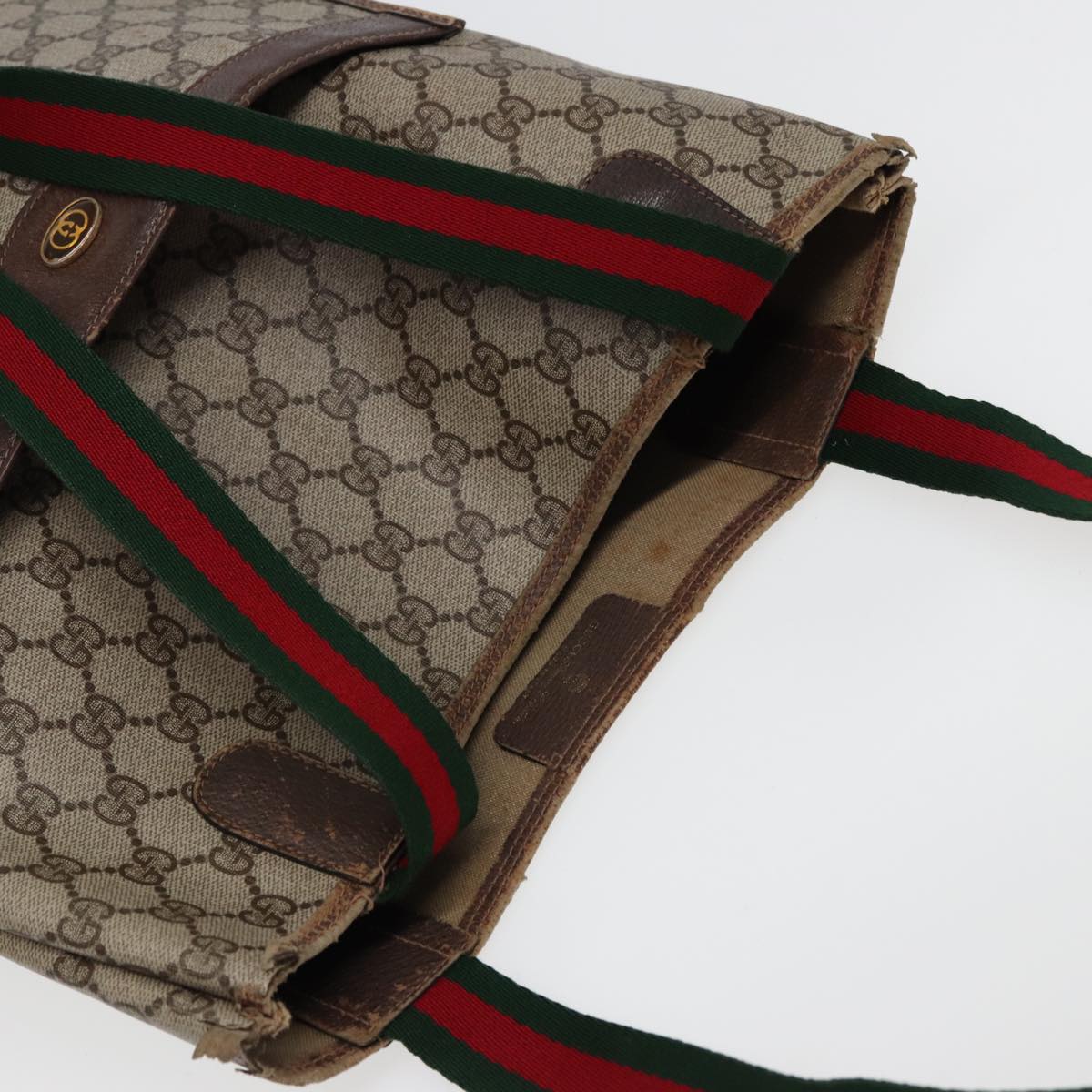GUCCI GG Canvas Web Sherry Line Tote Bag PVC Leather Brown bs15255