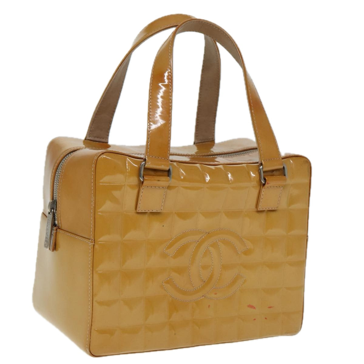 CHANEL Choco Bar Hand Bag Patent leather Yellow CC bs15398