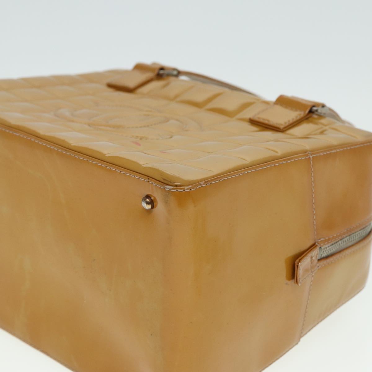 CHANEL Choco Bar Hand Bag Patent leather Yellow CC bs15398