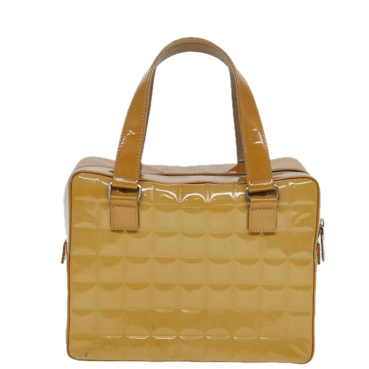 CHANEL Choco Bar Hand Bag Patent leather Yellow CC bs15398