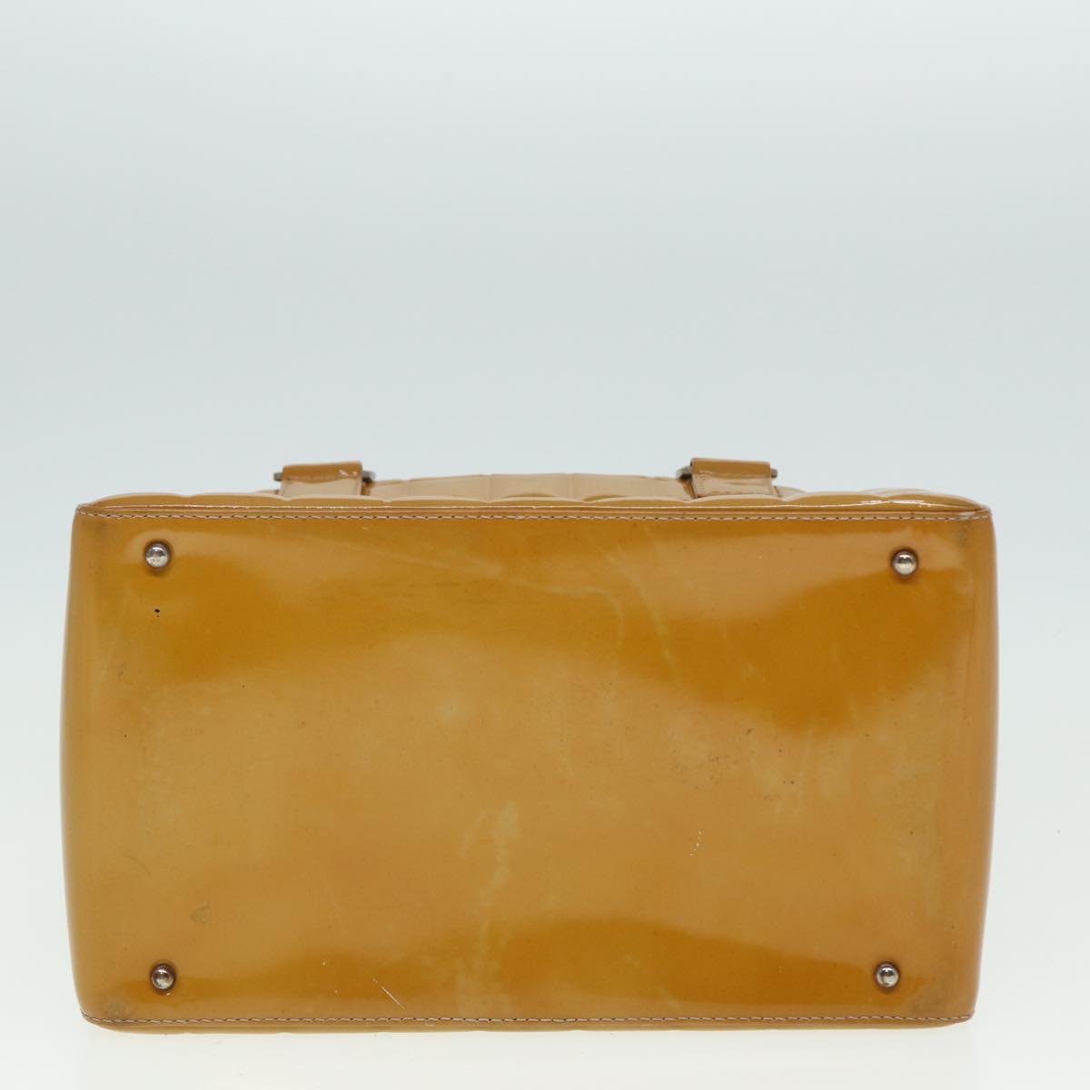 CHANEL Choco Bar Hand Bag Patent leather Yellow CC bs15398