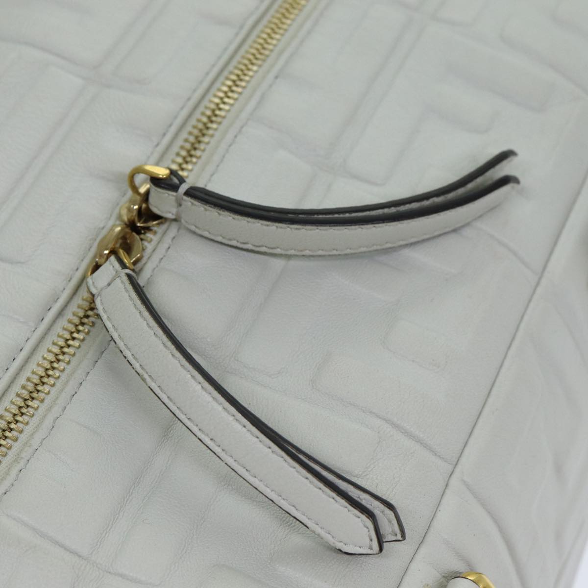 FENDI Zucca Canvas Hand Bag Leather 2way White bs15482