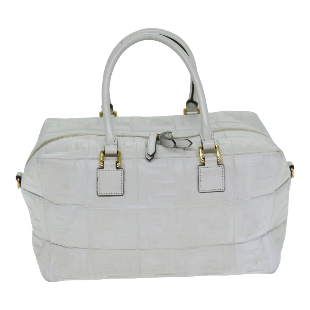 FENDI Zucca Canvas Hand Bag Leather 2way White bs15482