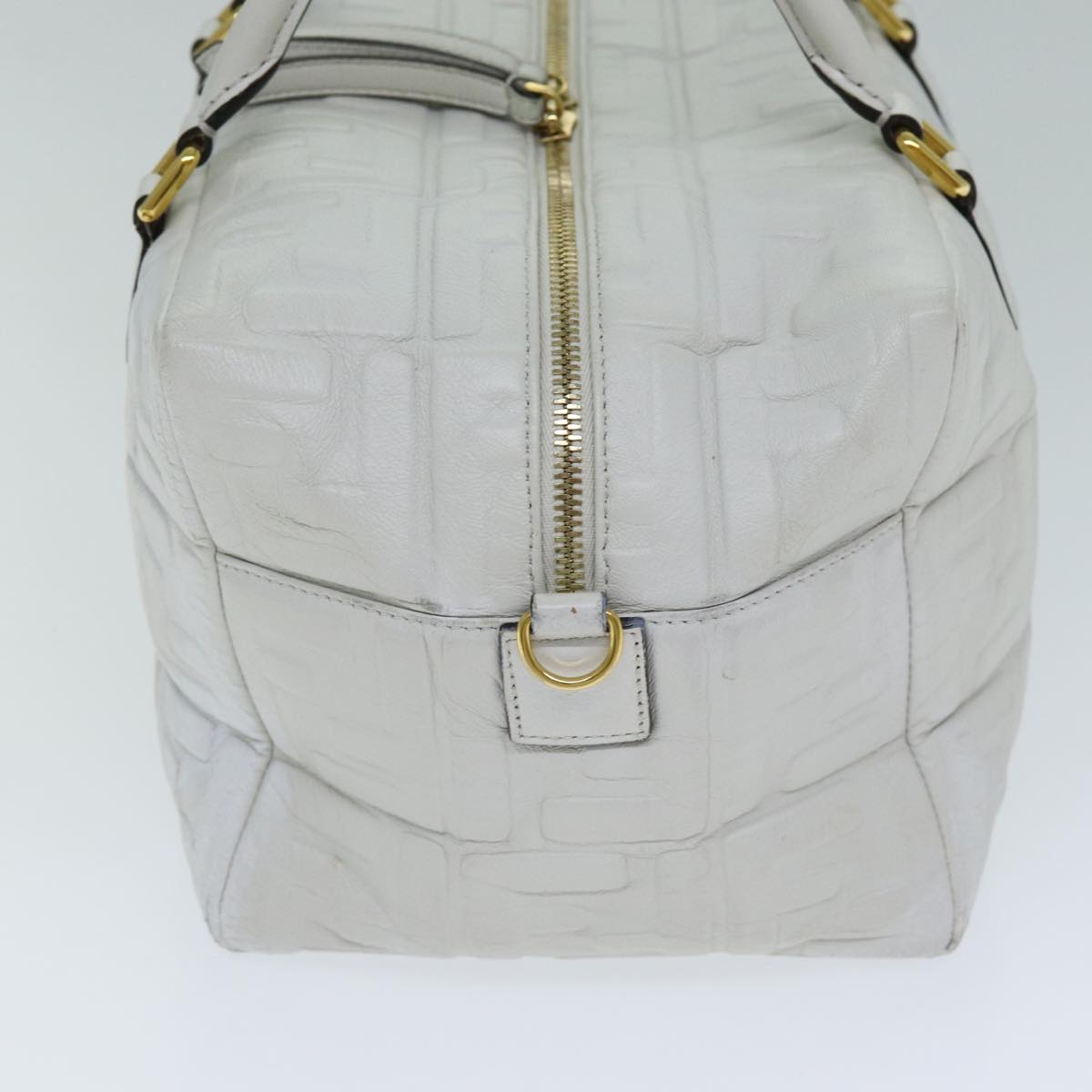 FENDI Zucca Canvas Hand Bag Leather 2way White bs15482