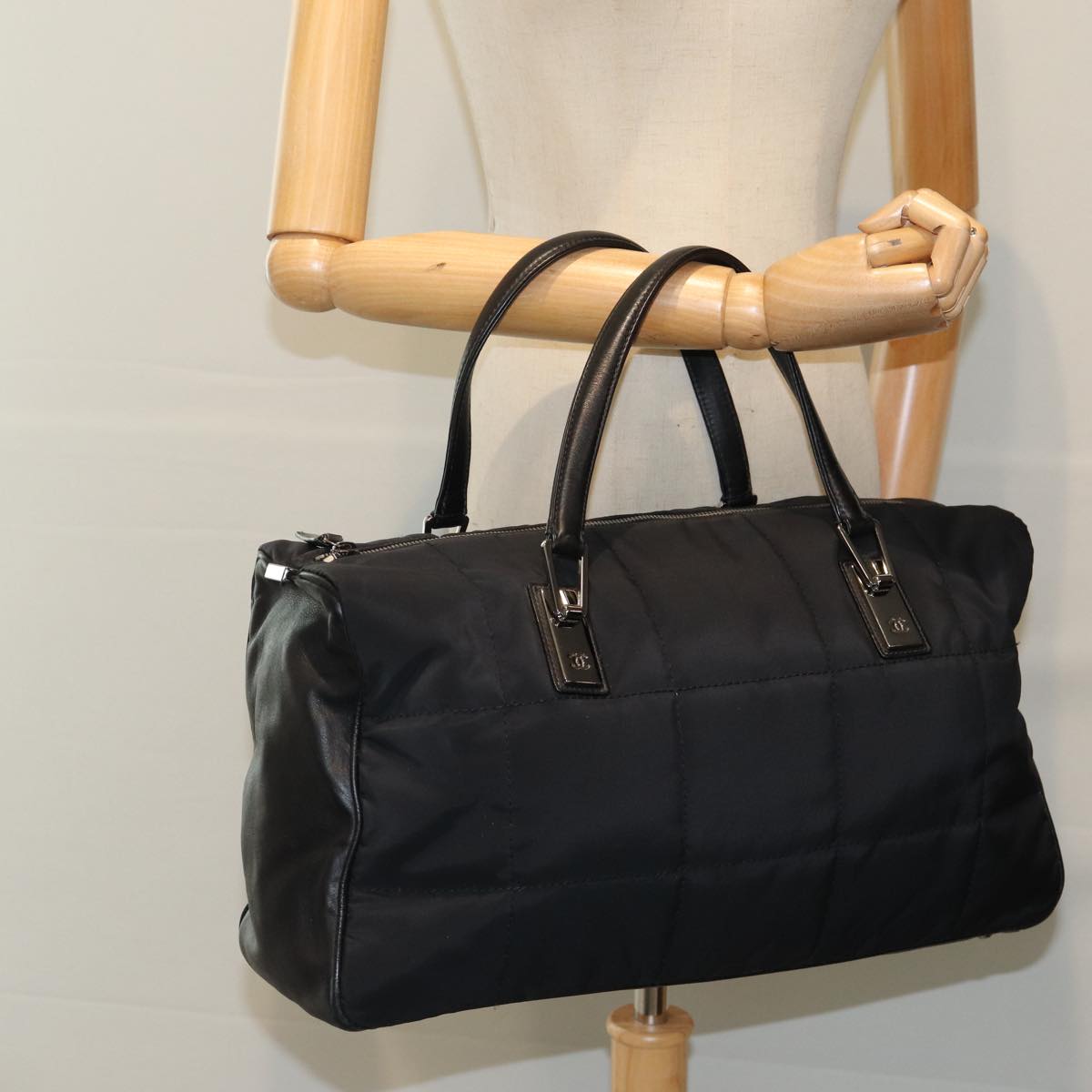 CHANEL Choco Bar Hand Bag Enamel Black CC bs15702