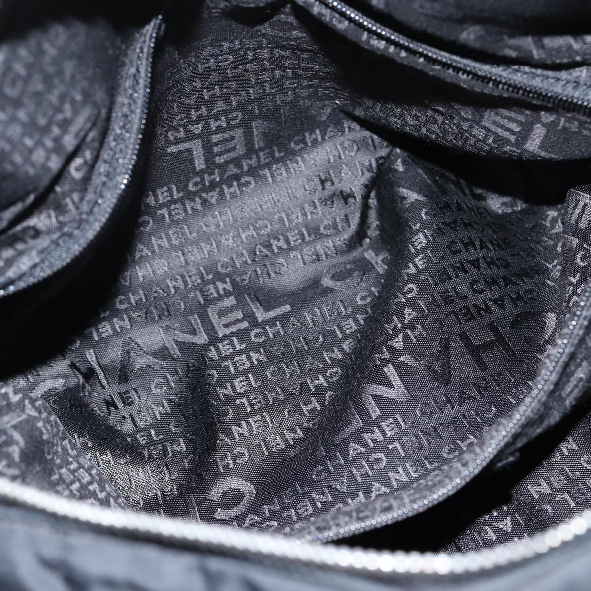 CHANEL Choco Bar Hand Bag Nylon Black CC bs15707
