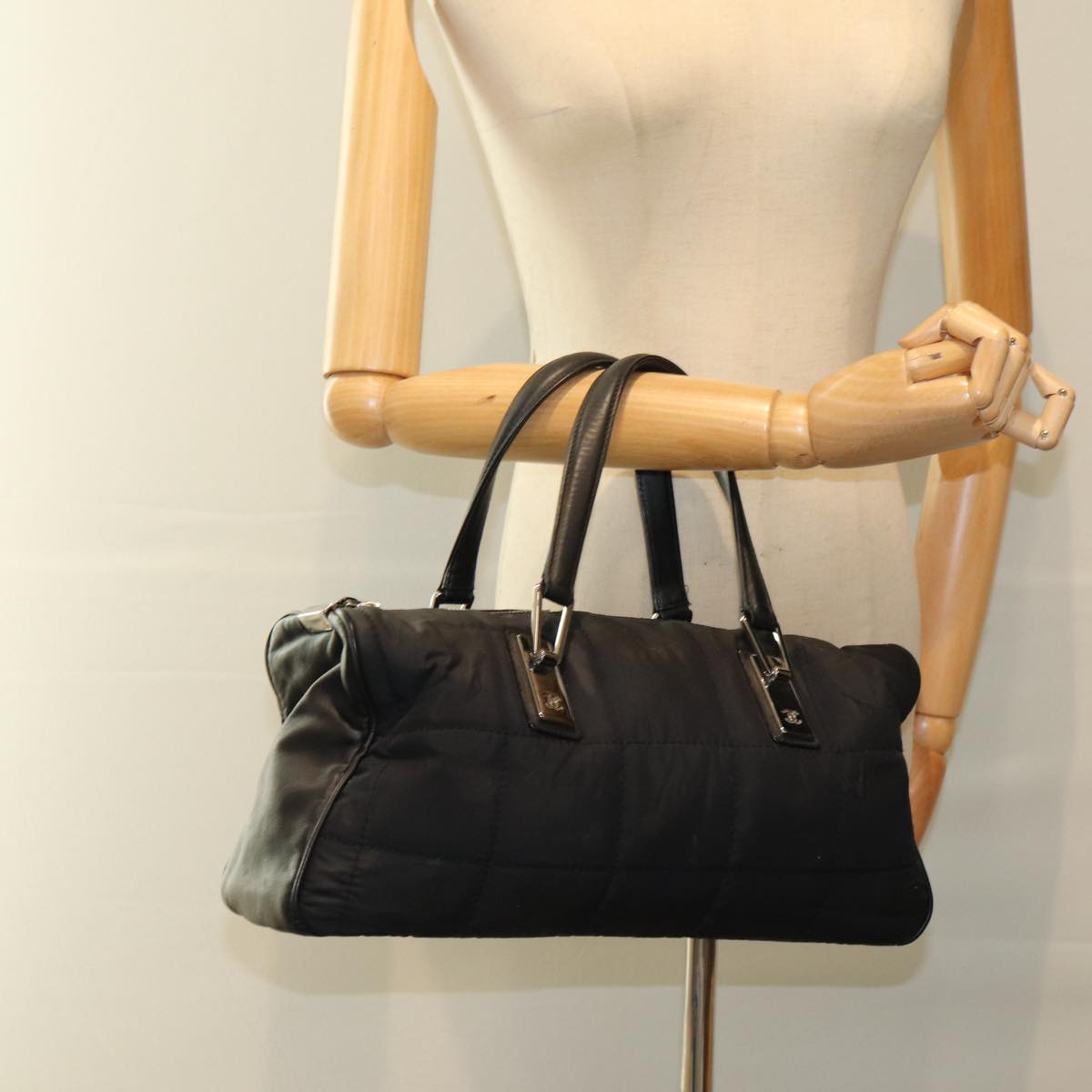CHANEL Choco Bar Hand Bag Nylon Black CC bs15707