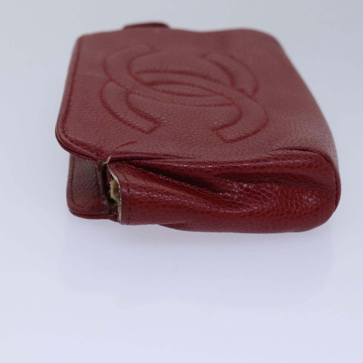 CHANEL COCO Mark Pouch Caviar Skin Red CC bs15766