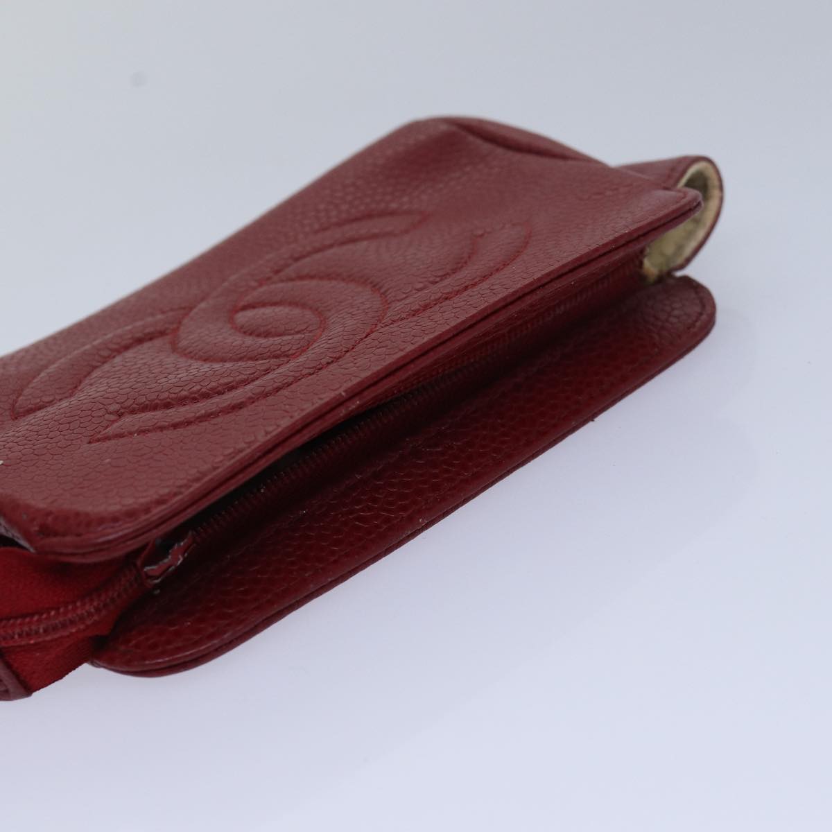 CHANEL COCO Mark Pouch Caviar Skin Red CC bs15766