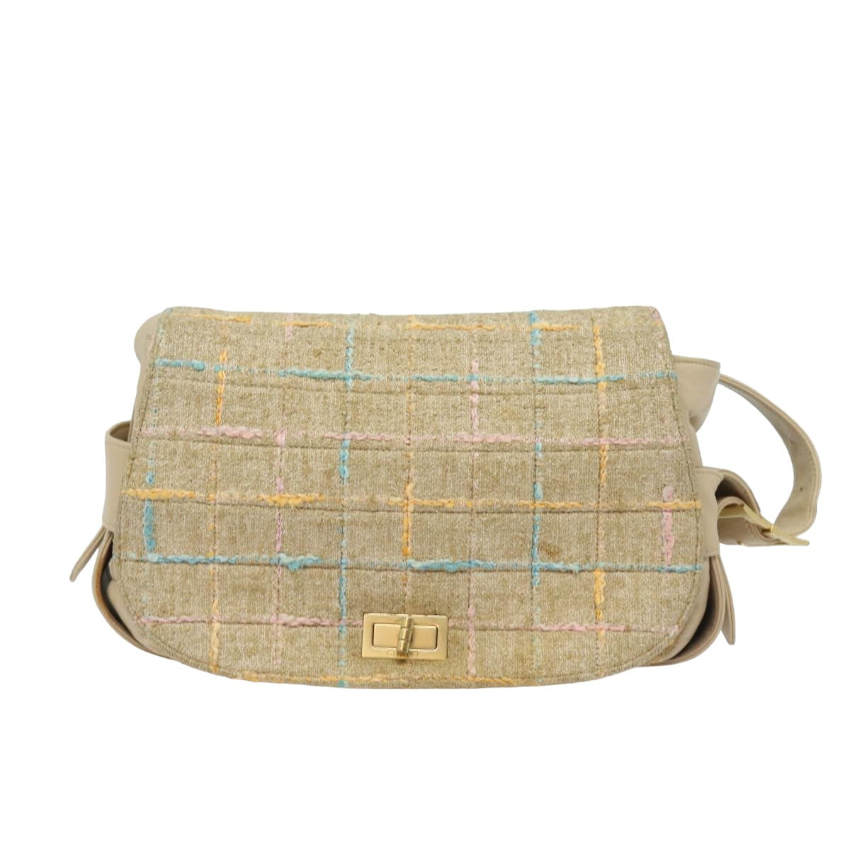 CHANEL Choco Bar Turn Lock Shoulder Bag Wool Multicolor CC bs15780