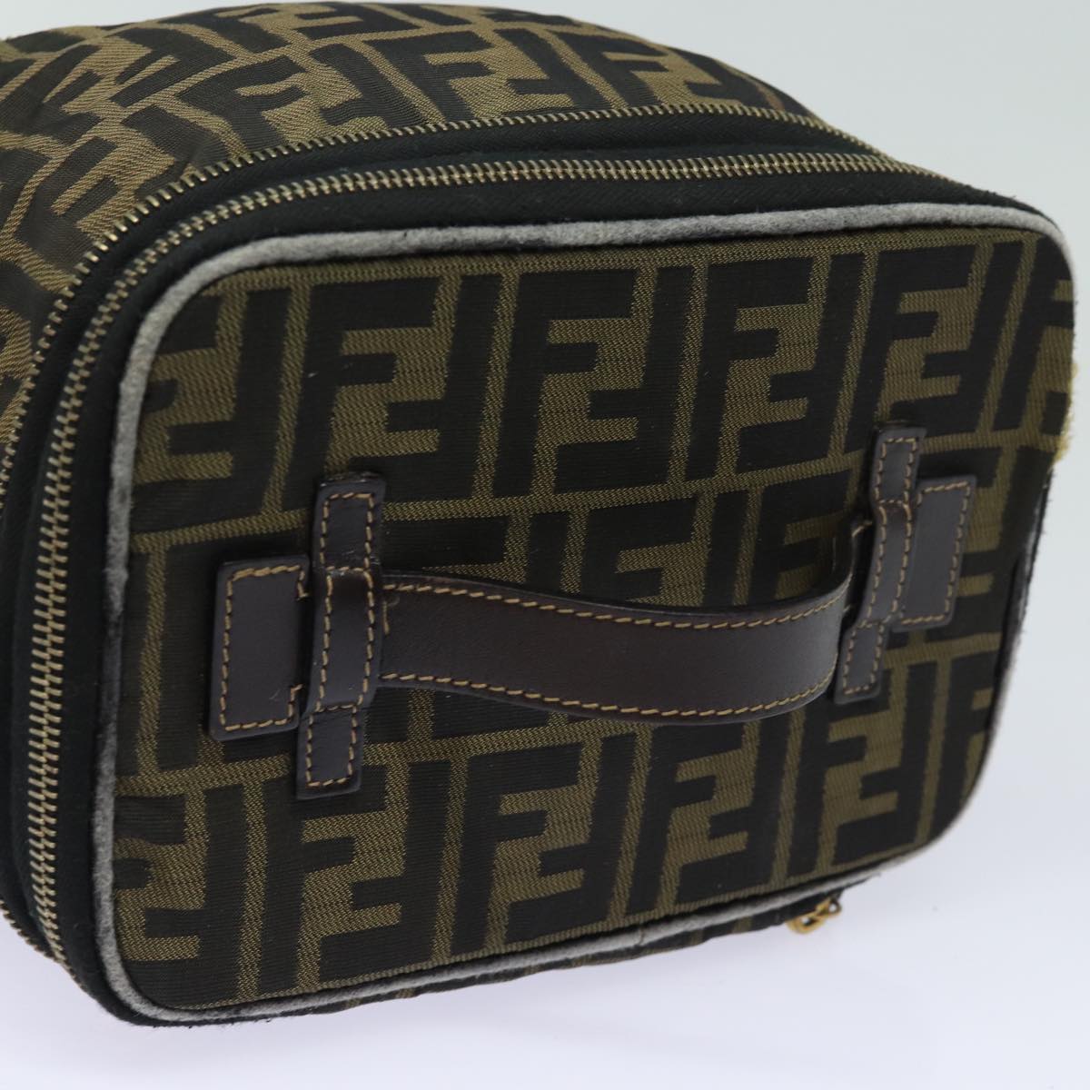 FENDI Vanity Zucca Canvas Pouch Black Brown bs15783