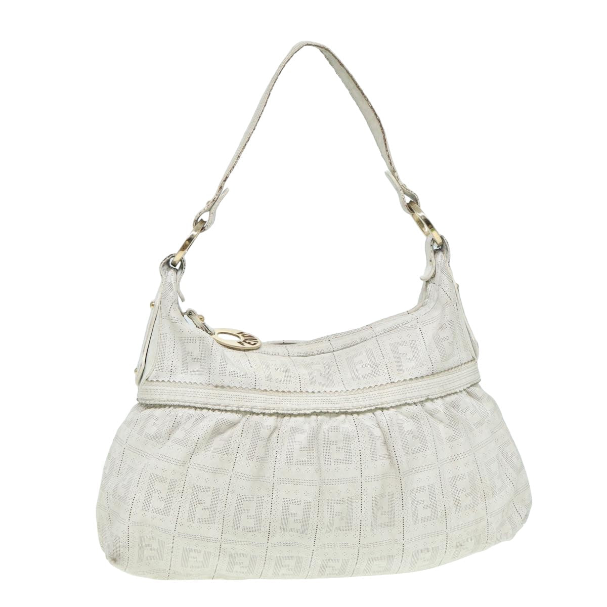 FENDI Zucca Canvas Shoulder Bag White bs15784