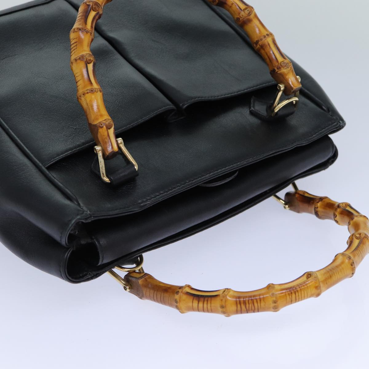 GUCCI Bamboo Hand Bag Leather 2way Black bs15878