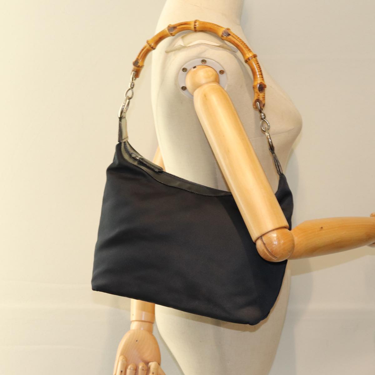 GUCCI Bamboo Shoulder Bag Nylon Navy 000 1956 0531 bs15882