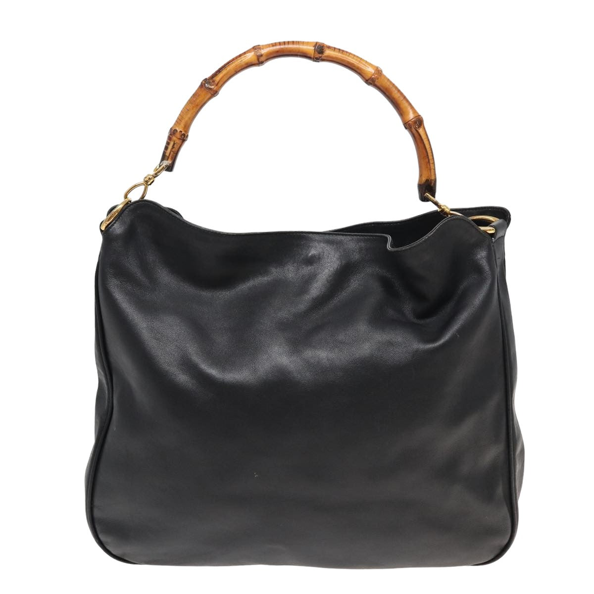 GUCCI Bamboo Hand Bag Leather Black 001 1577 bs15885