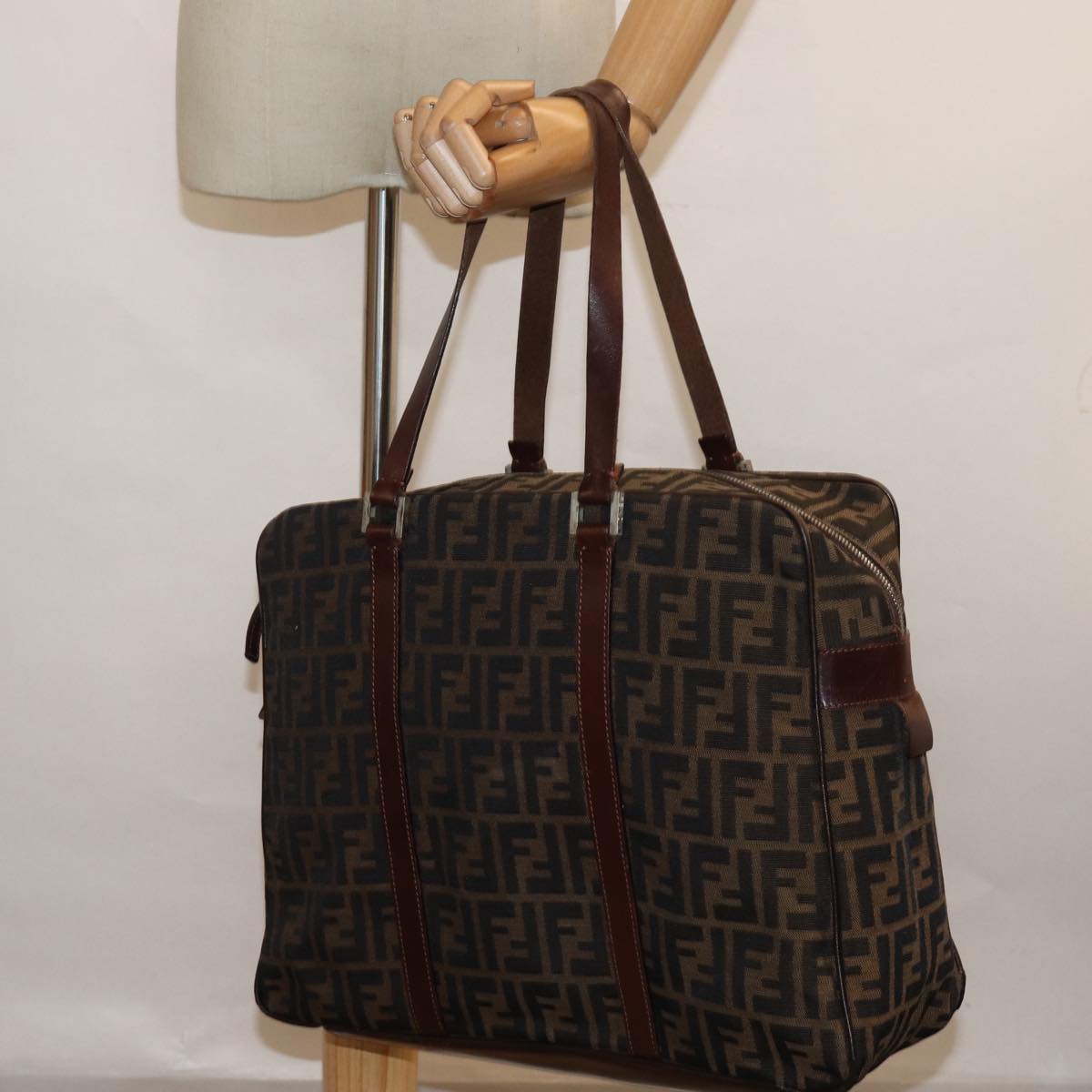 FENDI Zucca Canvas Tote Bag Brown Black bs15989