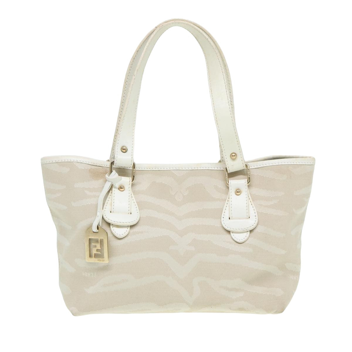 FENDI Hand Bag Canvas Leather White bs16007