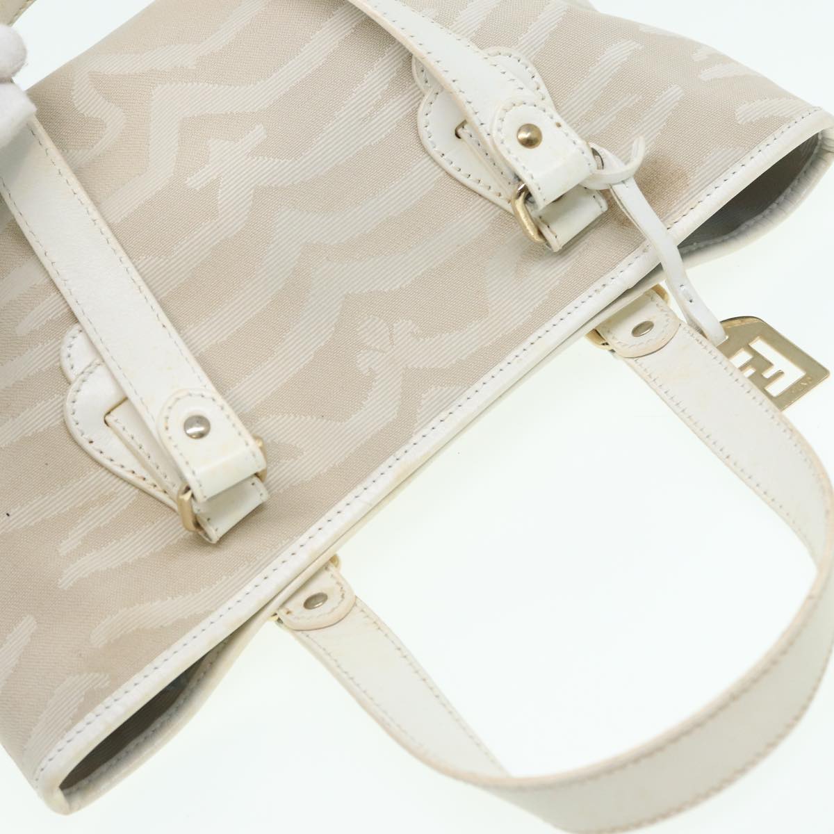 FENDI Hand Bag Canvas Leather White bs16007